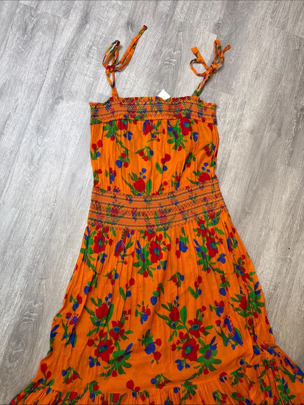 Tory Burch Orange Floral Tie-Shoulder Maxi Dress